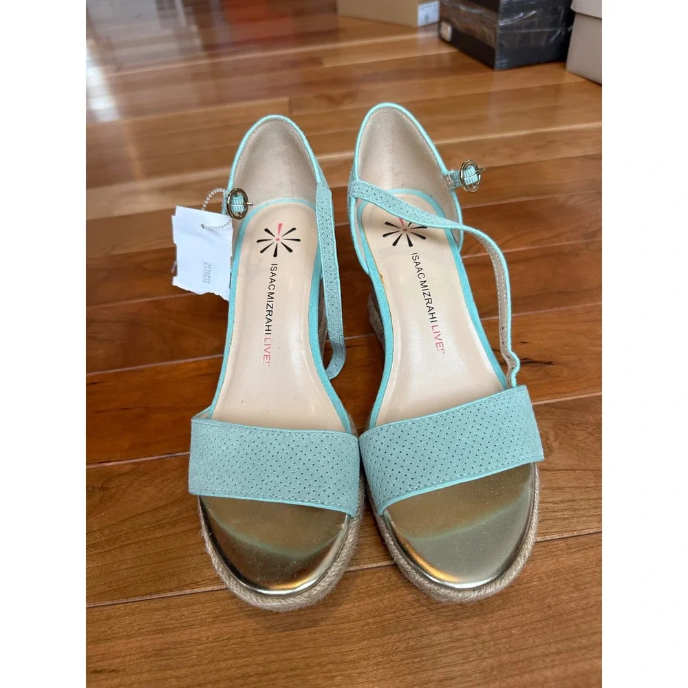 Isaac Mizrahi Live!‎ Turquoise Mist Wedge Sandals 8M